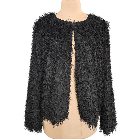 Max Edition Cardigan Womens XL Black Eyelash Shaggy Fringe Knit Open Sweater - Picture 1 of 13